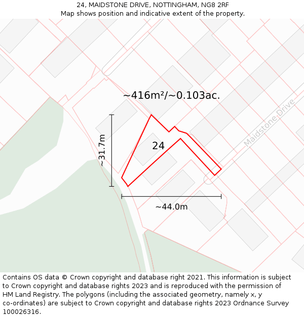 24, MAIDSTONE DRIVE, NOTTINGHAM, NG8 2RF: Plot and title map