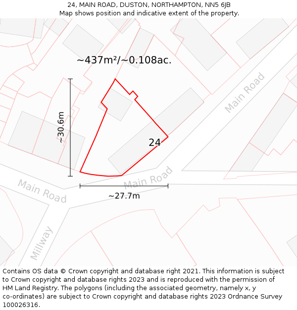 24, MAIN ROAD, DUSTON, NORTHAMPTON, NN5 6JB: Plot and title map