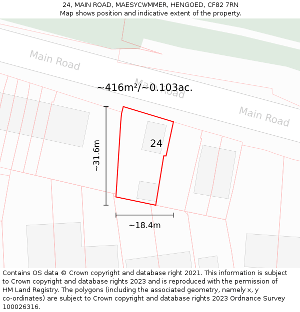 24, MAIN ROAD, MAESYCWMMER, HENGOED, CF82 7RN: Plot and title map