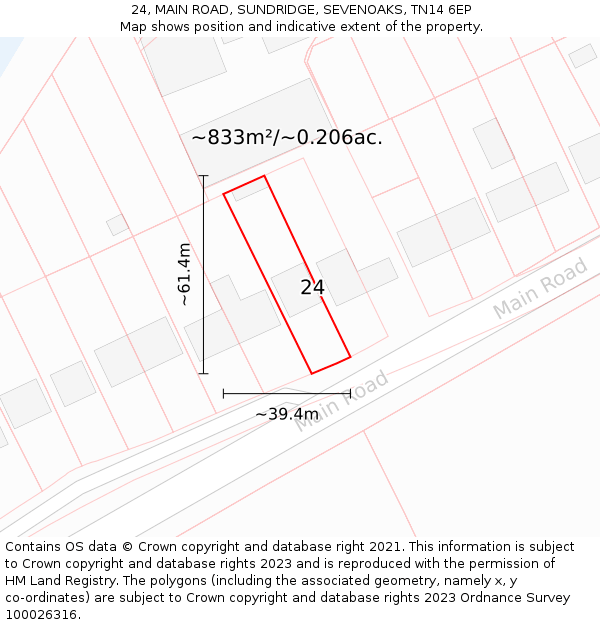 24, MAIN ROAD, SUNDRIDGE, SEVENOAKS, TN14 6EP: Plot and title map