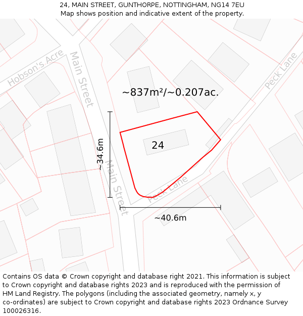 24, MAIN STREET, GUNTHORPE, NOTTINGHAM, NG14 7EU: Plot and title map