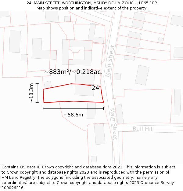 24, MAIN STREET, WORTHINGTON, ASHBY-DE-LA-ZOUCH, LE65 1RP: Plot and title map