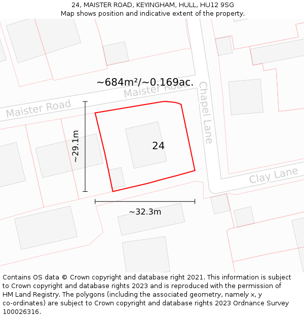 24, MAISTER ROAD, KEYINGHAM, HULL, HU12 9SG: Plot and title map