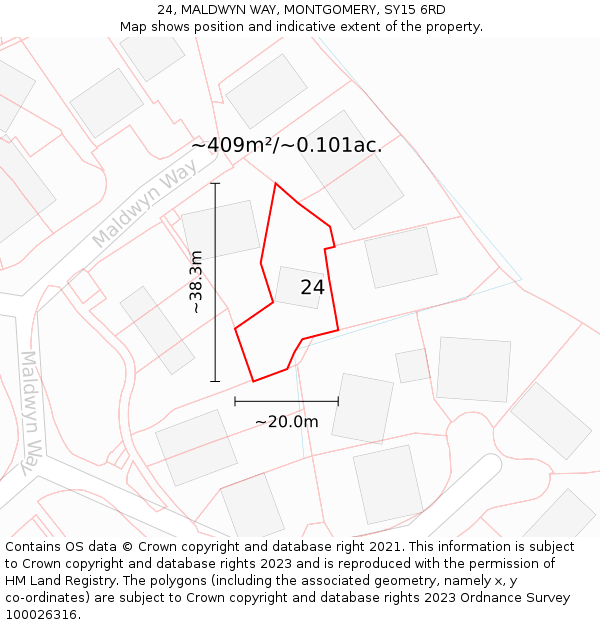 24, MALDWYN WAY, MONTGOMERY, SY15 6RD: Plot and title map