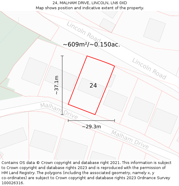 24, MALHAM DRIVE, LINCOLN, LN6 0XD: Plot and title map