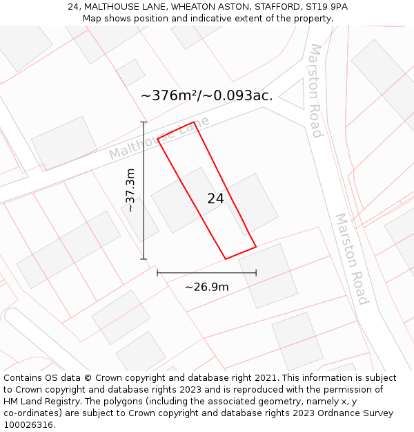 24, MALTHOUSE LANE, WHEATON ASTON, STAFFORD, ST19 9PA: Plot and title map