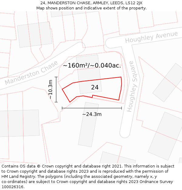 24, MANDERSTON CHASE, ARMLEY, LEEDS, LS12 2JX: Plot and title map