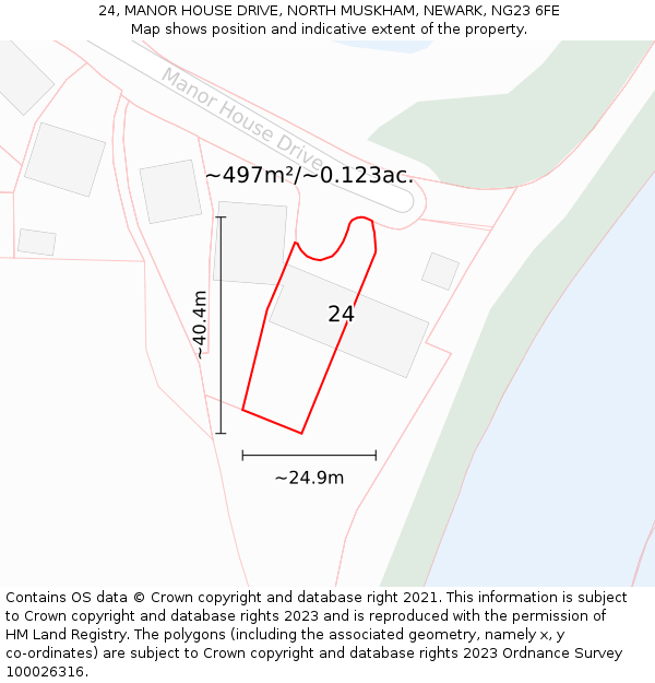 24, MANOR HOUSE DRIVE, NORTH MUSKHAM, NEWARK, NG23 6FE: Plot and title map