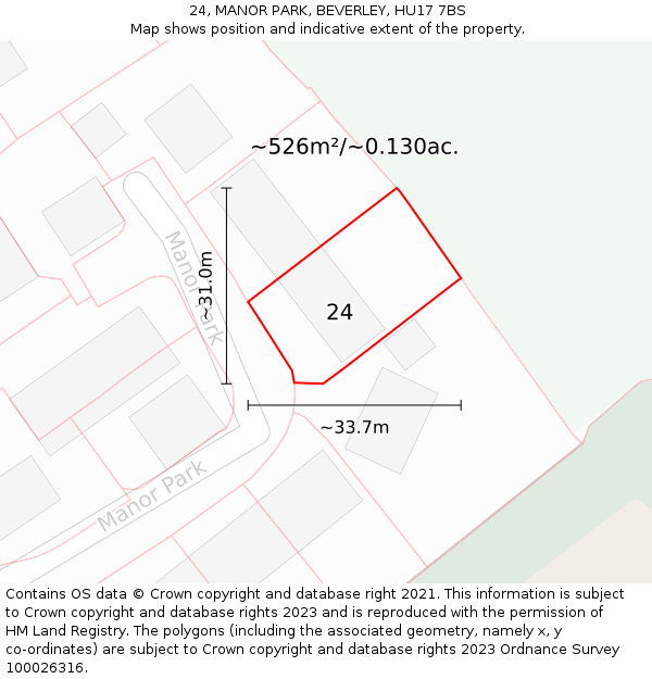 24, MANOR PARK, BEVERLEY, HU17 7BS: Plot and title map