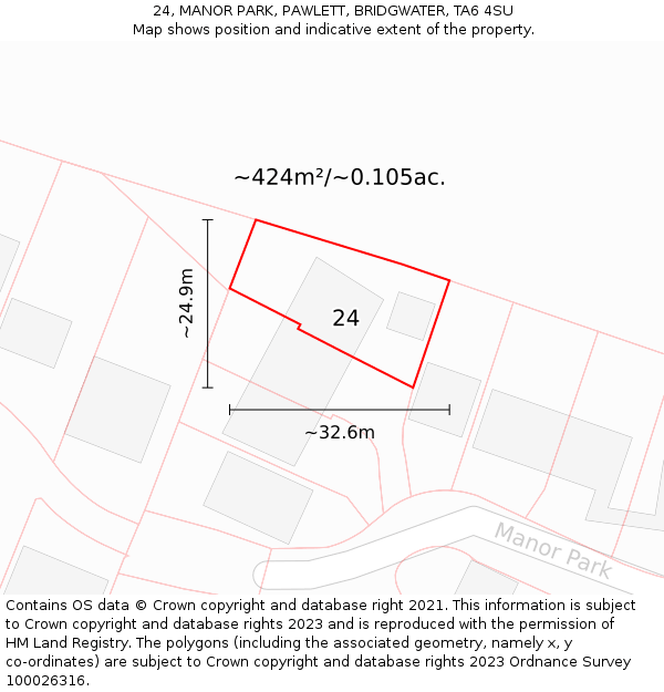 24, MANOR PARK, PAWLETT, BRIDGWATER, TA6 4SU: Plot and title map