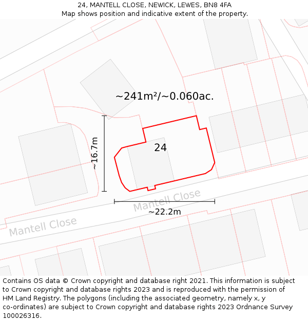 24, MANTELL CLOSE, NEWICK, LEWES, BN8 4FA: Plot and title map
