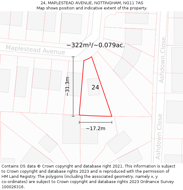 24, MAPLESTEAD AVENUE, NOTTINGHAM, NG11 7AS: Plot and title map