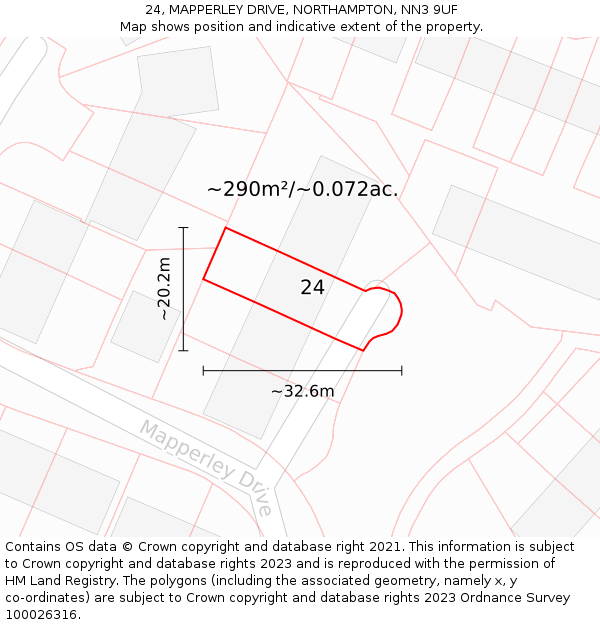 24, MAPPERLEY DRIVE, NORTHAMPTON, NN3 9UF: Plot and title map