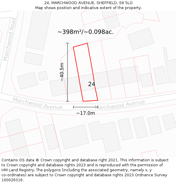 24, MARCHWOOD AVENUE, SHEFFIELD, S6 5LG: Plot and title map