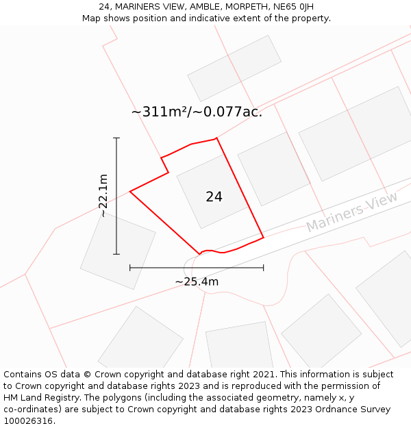 24, MARINERS VIEW, AMBLE, MORPETH, NE65 0JH: Plot and title map