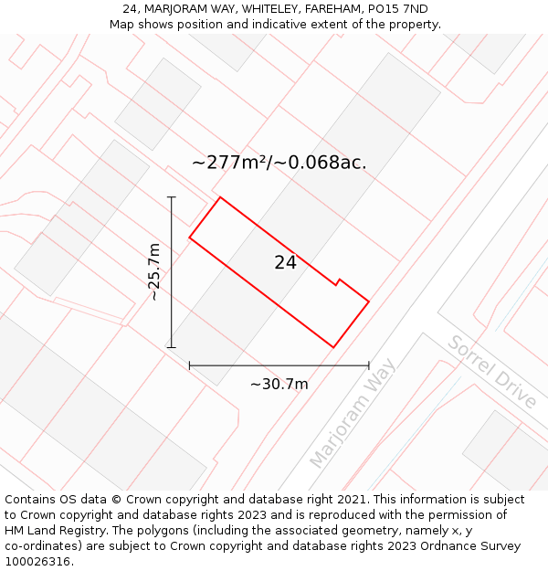 24, MARJORAM WAY, WHITELEY, FAREHAM, PO15 7ND: Plot and title map