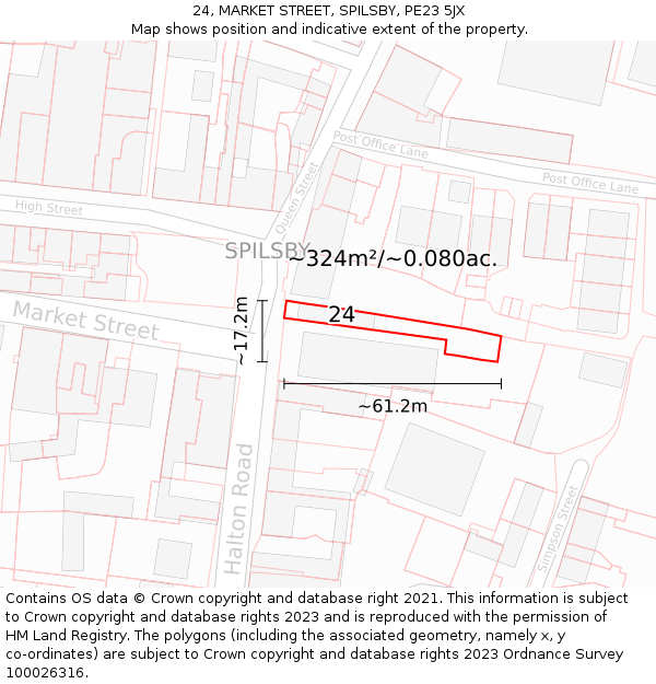 24, MARKET STREET, SPILSBY, PE23 5JX: Plot and title map