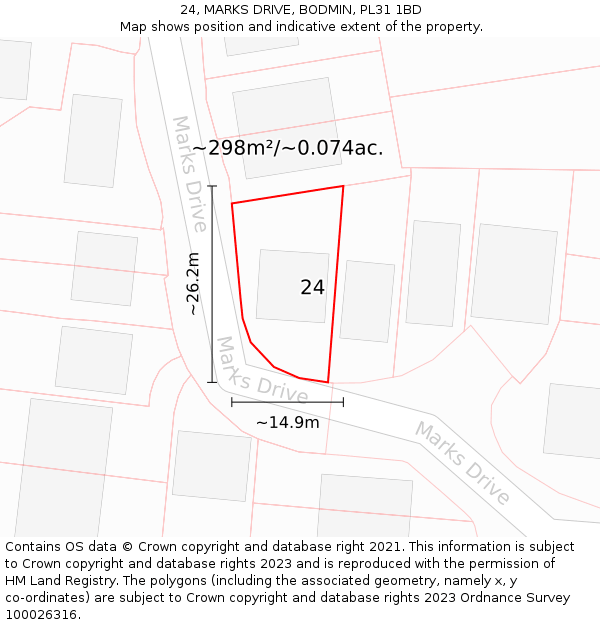 24, MARKS DRIVE, BODMIN, PL31 1BD: Plot and title map