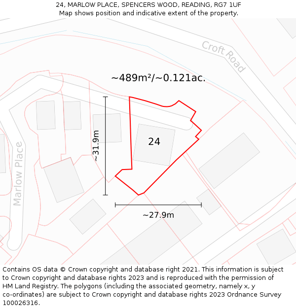 24, MARLOW PLACE, SPENCERS WOOD, READING, RG7 1UF: Plot and title map