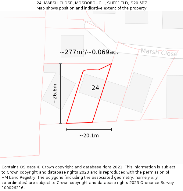 24, MARSH CLOSE, MOSBOROUGH, SHEFFIELD, S20 5PZ: Plot and title map