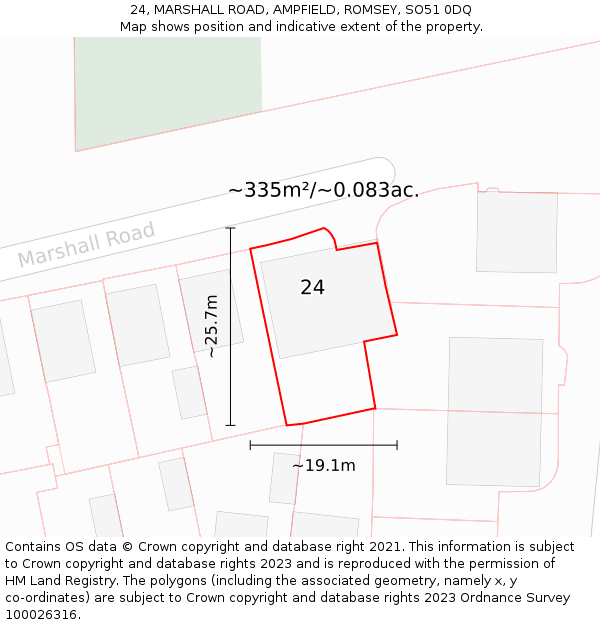 24, MARSHALL ROAD, AMPFIELD, ROMSEY, SO51 0DQ: Plot and title map