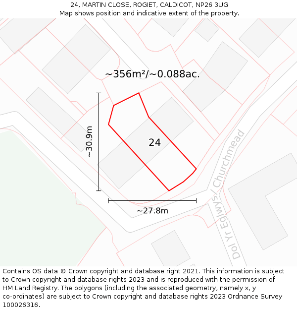 24, MARTIN CLOSE, ROGIET, CALDICOT, NP26 3UG: Plot and title map