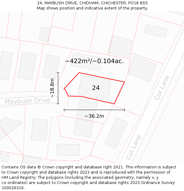 24, MAYBUSH DRIVE, CHIDHAM, CHICHESTER, PO18 8SS: Plot and title map