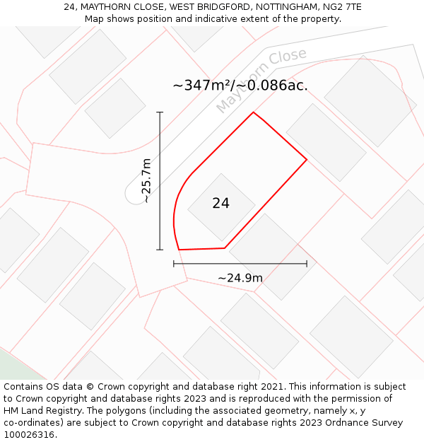 24, MAYTHORN CLOSE, WEST BRIDGFORD, NOTTINGHAM, NG2 7TE: Plot and title map