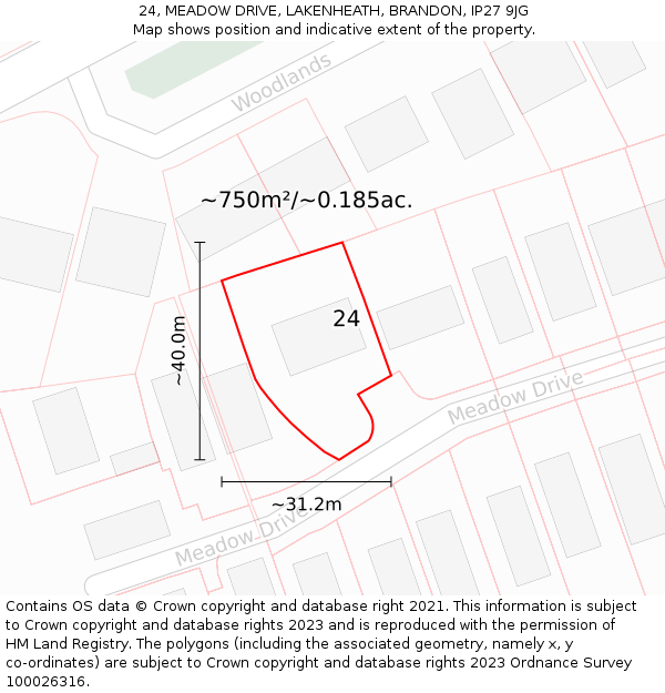 24, MEADOW DRIVE, LAKENHEATH, BRANDON, IP27 9JG: Plot and title map