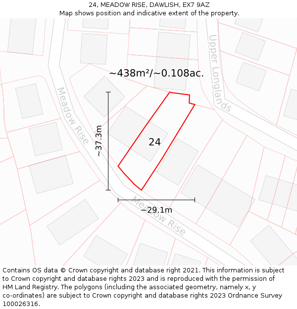 24, MEADOW RISE, DAWLISH, EX7 9AZ: Plot and title map