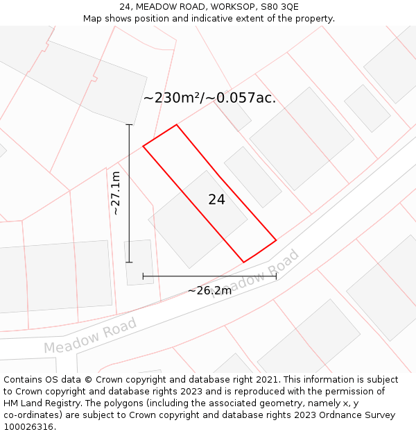 24, MEADOW ROAD, WORKSOP, S80 3QE: Plot and title map