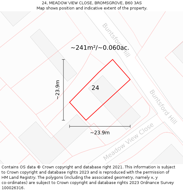 24, MEADOW VIEW CLOSE, BROMSGROVE, B60 3AS: Plot and title map
