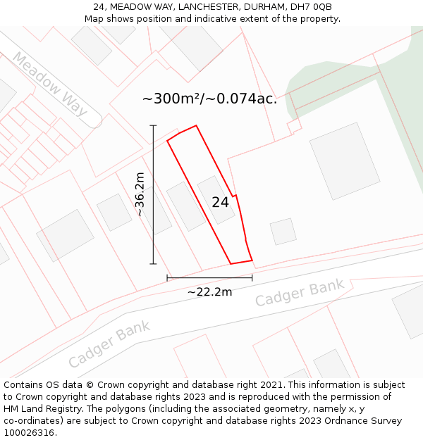 24, MEADOW WAY, LANCHESTER, DURHAM, DH7 0QB: Plot and title map