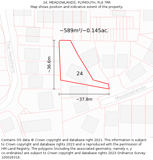 24, MEADOWLANDS, PLYMOUTH, PL6 7RR: Plot and title map