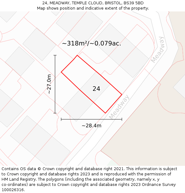 24, MEADWAY, TEMPLE CLOUD, BRISTOL, BS39 5BD: Plot and title map