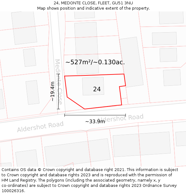 24, MEDONTE CLOSE, FLEET, GU51 3NU: Plot and title map