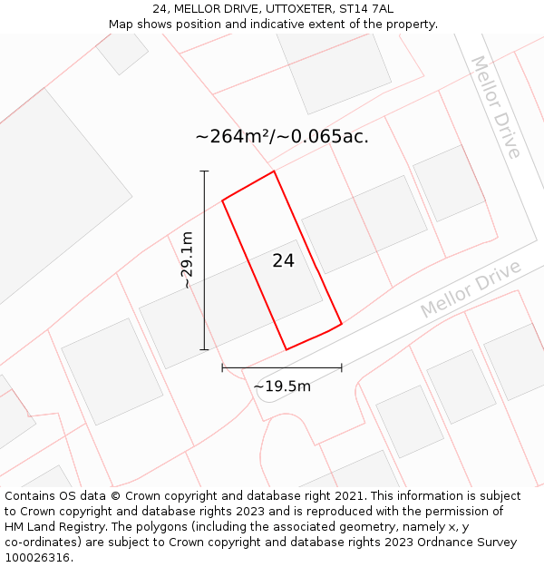 24, MELLOR DRIVE, UTTOXETER, ST14 7AL: Plot and title map