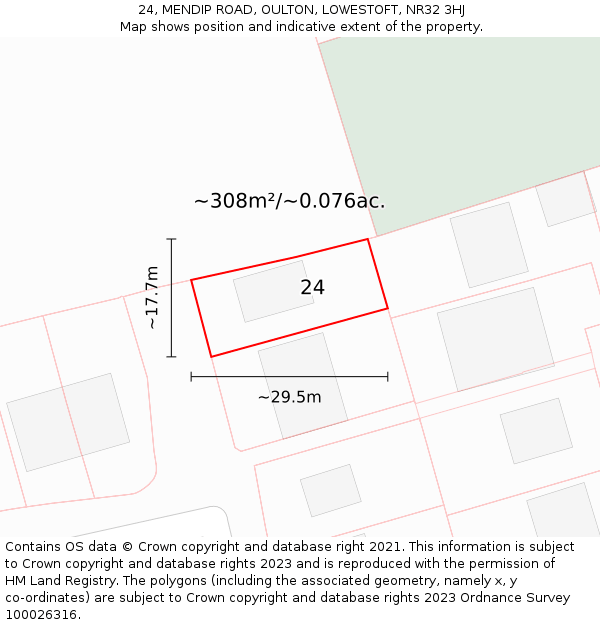 24, MENDIP ROAD, OULTON, LOWESTOFT, NR32 3HJ: Plot and title map