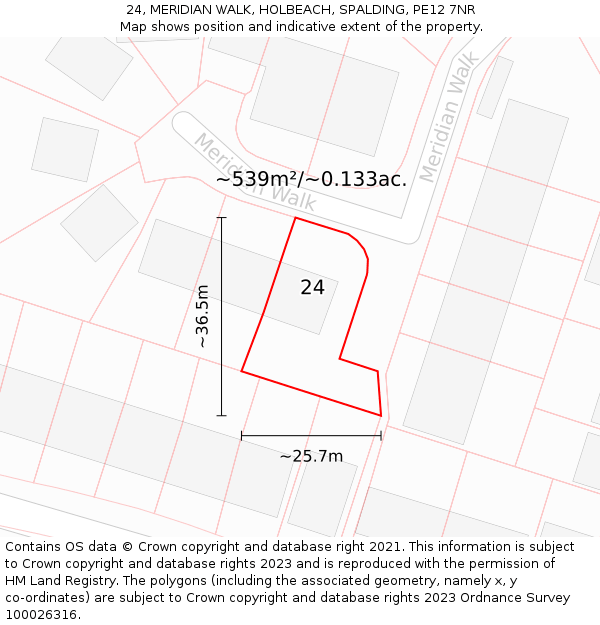 24, MERIDIAN WALK, HOLBEACH, SPALDING, PE12 7NR: Plot and title map