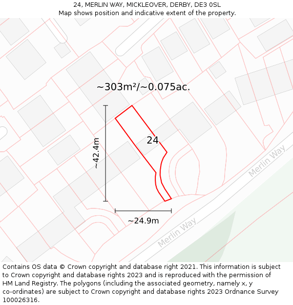 24, MERLIN WAY, MICKLEOVER, DERBY, DE3 0SL: Plot and title map