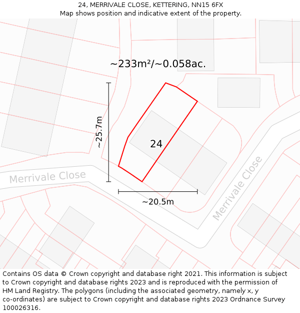 24, MERRIVALE CLOSE, KETTERING, NN15 6FX: Plot and title map