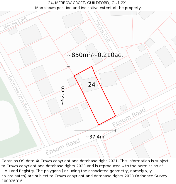 24, MERROW CROFT, GUILDFORD, GU1 2XH: Plot and title map