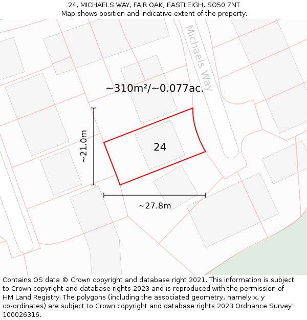 24, MICHAELS WAY, FAIR OAK, EASTLEIGH, SO50 7NT: Plot and title map