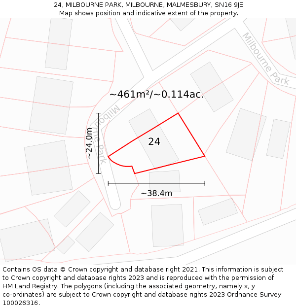 24, MILBOURNE PARK, MILBOURNE, MALMESBURY, SN16 9JE: Plot and title map