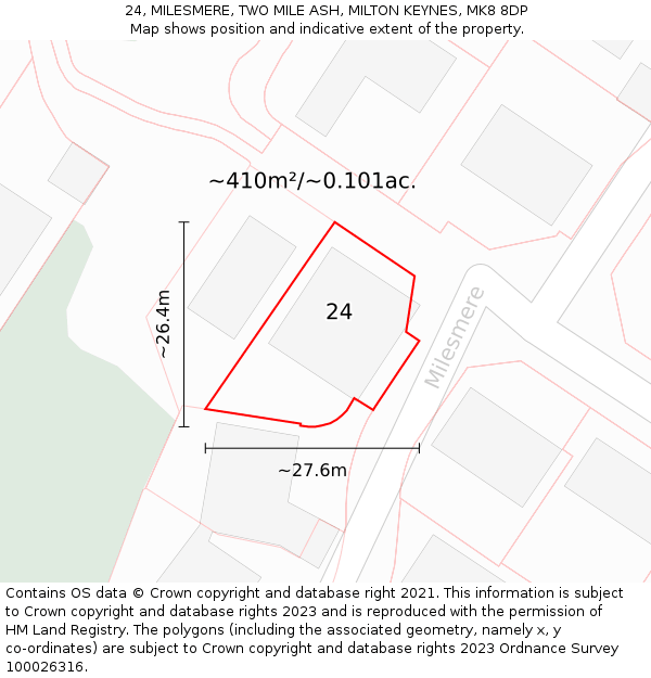 24, MILESMERE, TWO MILE ASH, MILTON KEYNES, MK8 8DP: Plot and title map