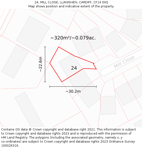 24, MILL CLOSE, LLANISHEN, CARDIFF, CF14 0XQ: Plot and title map
