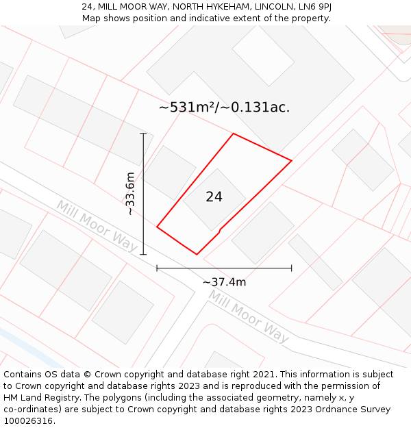 24, MILL MOOR WAY, NORTH HYKEHAM, LINCOLN, LN6 9PJ: Plot and title map