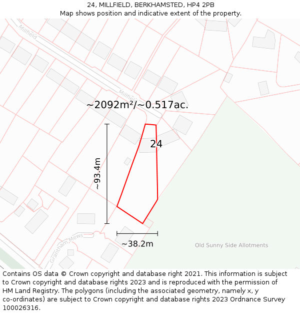 24, MILLFIELD, BERKHAMSTED, HP4 2PB: Plot and title map