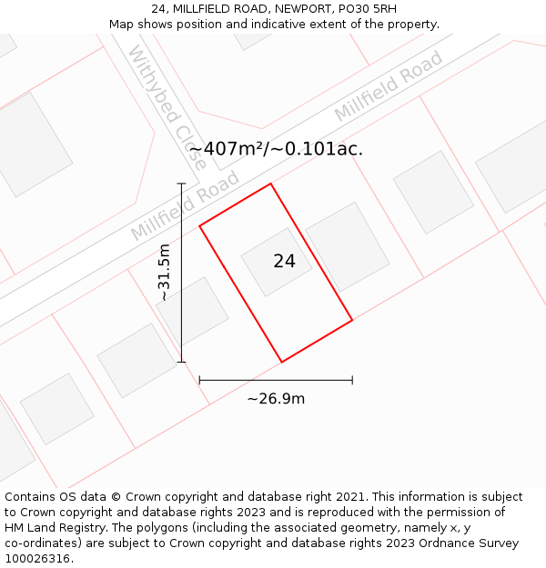 24, MILLFIELD ROAD, NEWPORT, PO30 5RH: Plot and title map