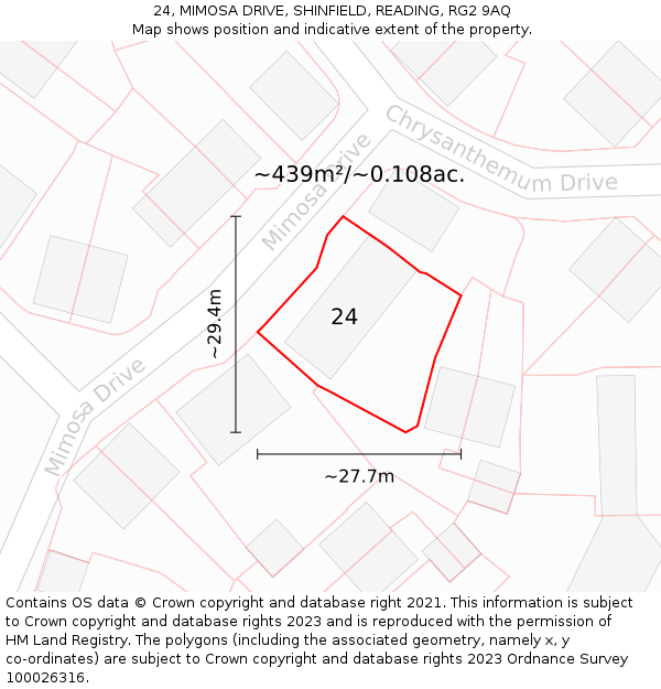 24, MIMOSA DRIVE, SHINFIELD, READING, RG2 9AQ: Plot and title map